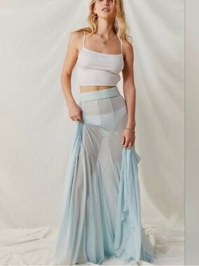 Free People Godet Girl Mesh 1/2 Slip in Sea Washed Size XL